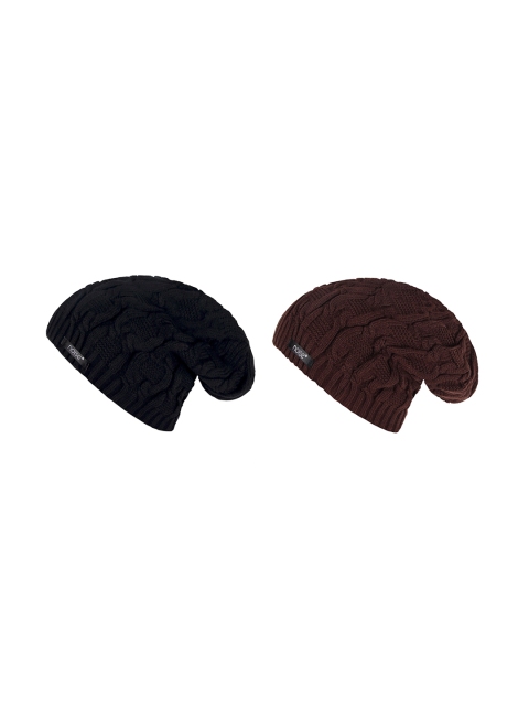 

NOISE Unisex Pack of 2 Black & Brown Self Design Beanies