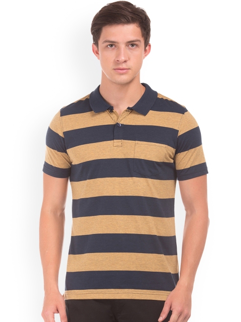 

Ruggers Men Blue & Mustard Yellow Striped Polo Collar T-shirt