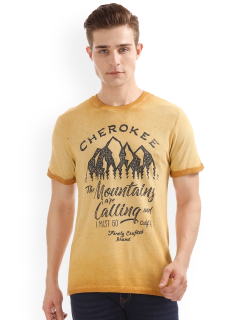 

Cherokee Men Yellow Printed Round Neck T-shirt