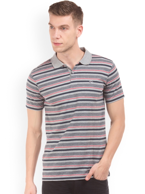 

Ruggers Men Grey Striped Polo Collar T-shirt