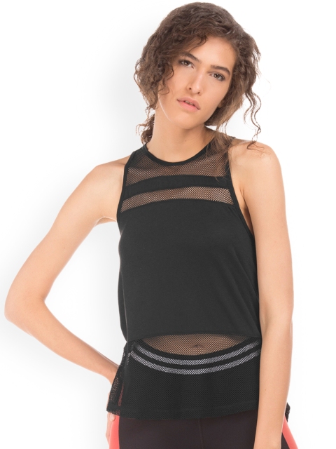 

Aeropostale Women Black Solid Top with Mesh Detail