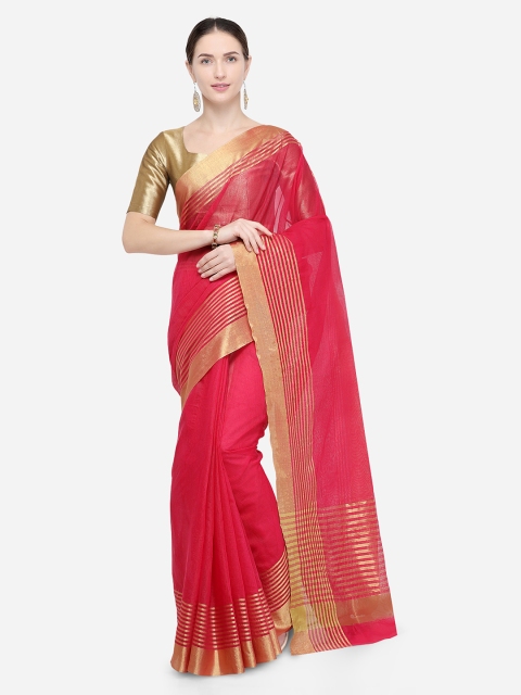 

Satrani Pink Solid Poly Silk Saree
