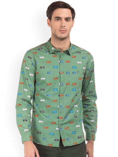 

Colt Men Green Slim Fit Printed Casual Shirt