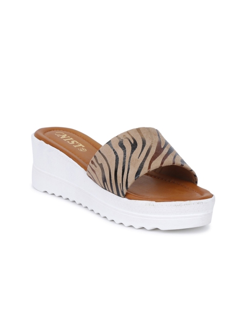 

GNIST Women Tan Brown Printed Suede Sandals