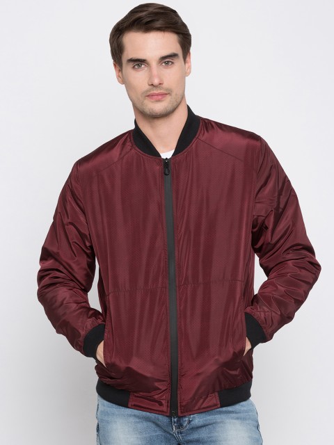 

SPYKAR Men Maroon Solid Bomber