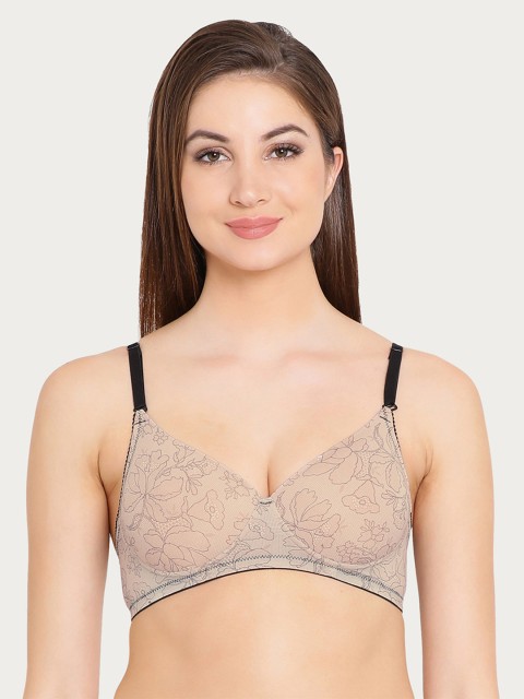 

Clovia Padded Non-Wired Floral Print Multiway T-Shirt Bra, Nude