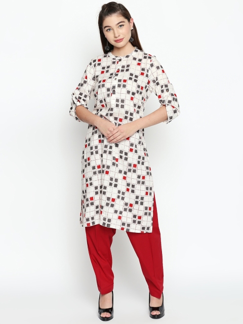 

RANGMANCH BY PANTALOONS Women Off-White & Red Printed Straight Kurta