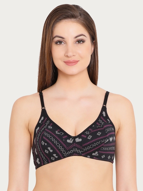 

Clovia Cotton Non-Padded Non-Wired Printed Bra, Black
