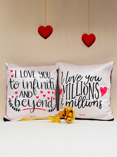 Archies Love Gifts Multicoloured Printed Cushions & 24K Golden Rose Set, Multi