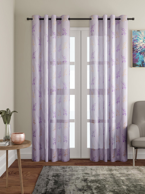 

Cortina Purple Set of 2 Embroidered Sheer Window Curtains