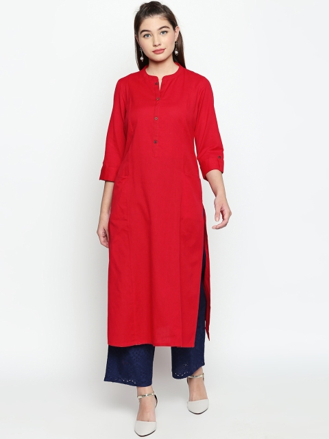 

RANGMANCH BY PANTALOONS Women Red Solid Straight Kurta