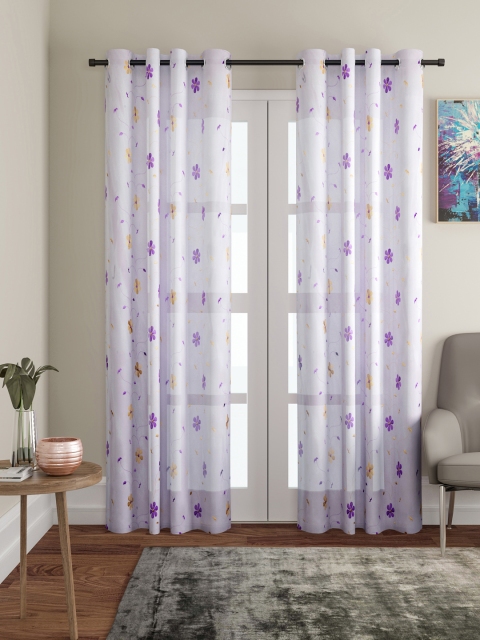 

Cortina Set of 2 Purple Embroidered Sheer Door Curtains