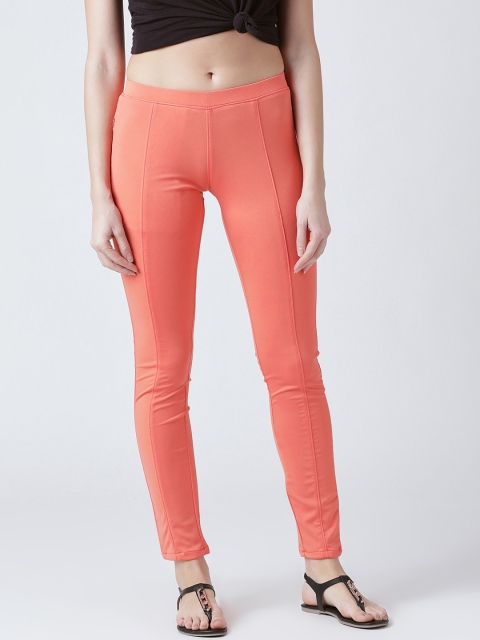 

Devis Women Peach-Coloured Solid Skinny-Fit Jeggings