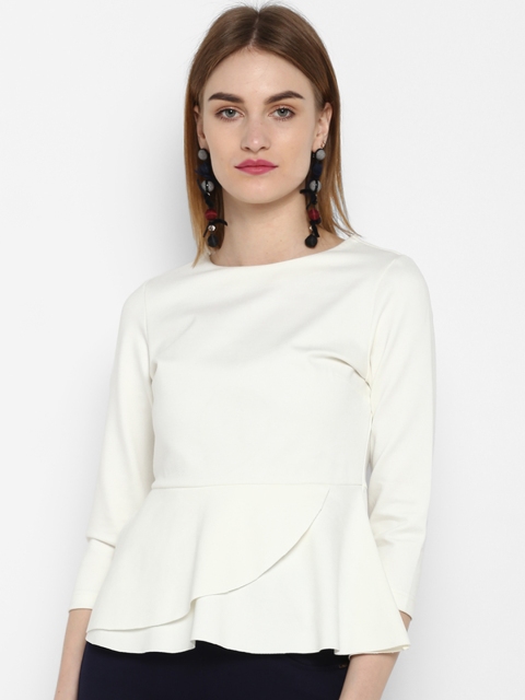 

FOSH Women Off-White Solid Peplum Top