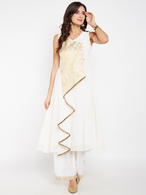 

studio rasa Women Off-White Embroidered Kurta with Palazzos