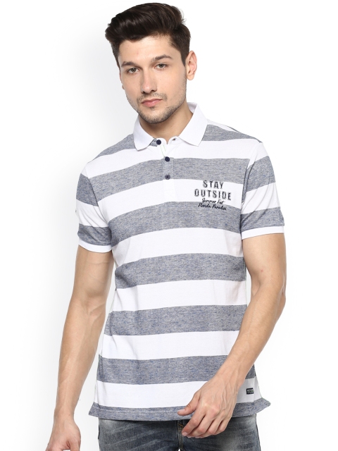 

SPYKAR Men White Striped Slim Fit Polo Collar T-shirt