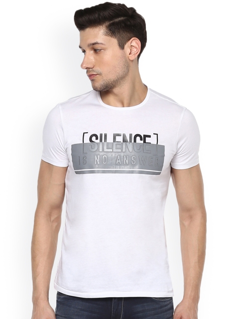 

SPYKAR Men White Printed Slim Fit Round Neck T-shirt