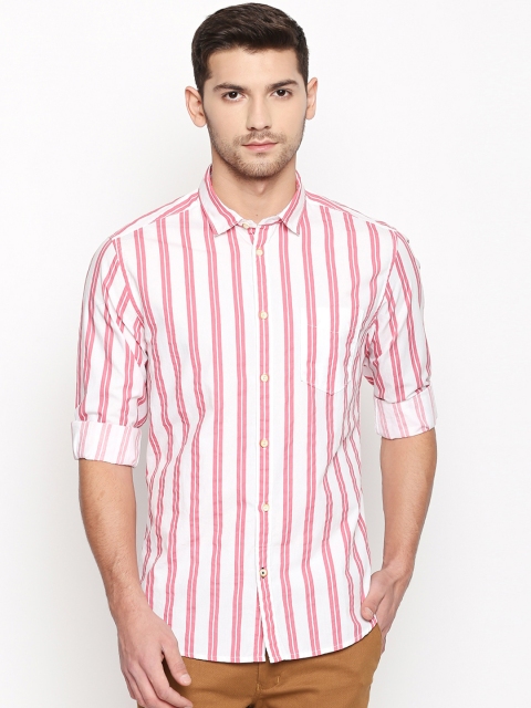 

Urban Ranger by pantaloons Men Red & White Slim Fit Striped Casual Shirt