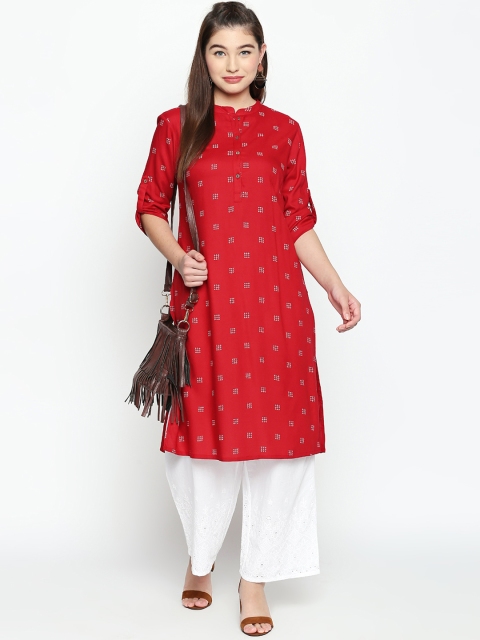 

RANGMANCH BY PANTALOONS Women Red Printed Straight Kurta