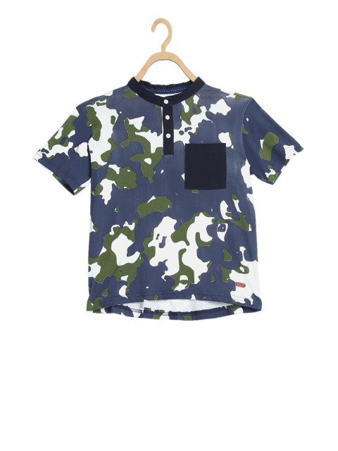 

Blue Giraffe Boys Navy Blue Printed Henley Neck T-shirt