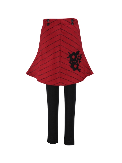 

CUTECUMBER Girls Red & Black Embroidered A-Line Skirt With Leggings