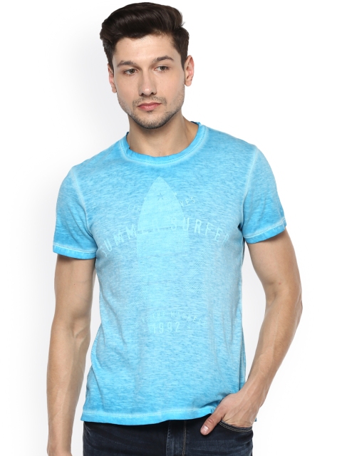 

SPYKAR Men Turquoise Blue Printed Slim Fit Round Neck T-shirt