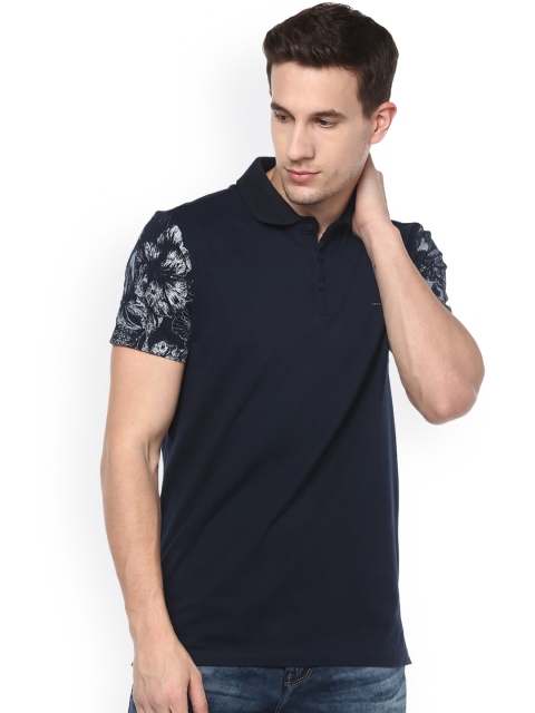 

SPYKAR Men Navy Blue Printed Slim Fit Polo Collar T-shirt