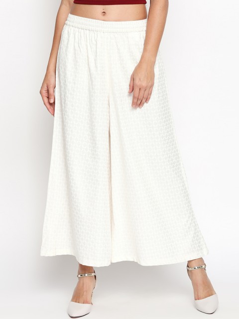 

RANGMANCH BY PANTALOONS Women White Flared Printed Palazzos