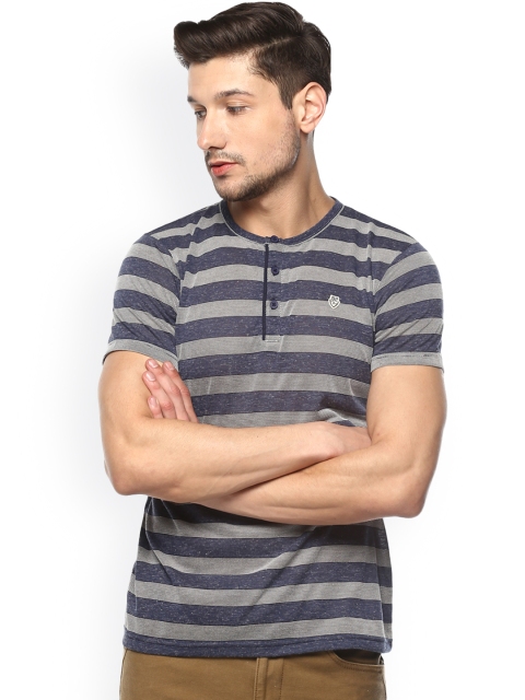

SPYKAR Men Blue Striped Slim Fit Henley Neck T-shirt