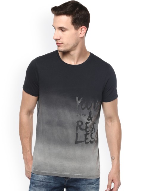 

SPYKAR Men Grey & Black Dyed Slim Fit Round Neck T-shirt