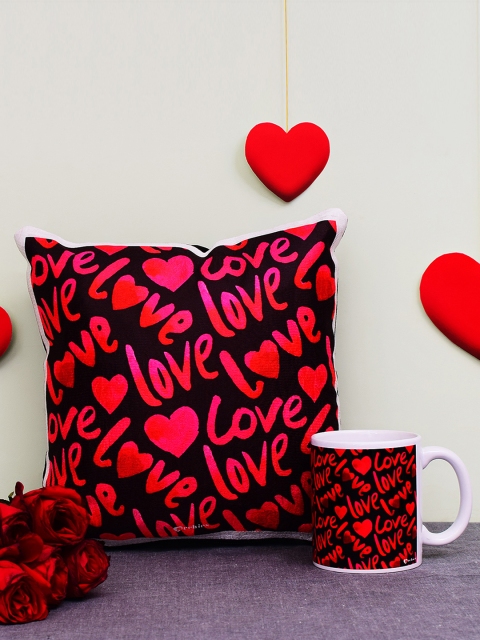 

Archies Love Gifts Red & Black Printed Quotation Mug & Cushion Set