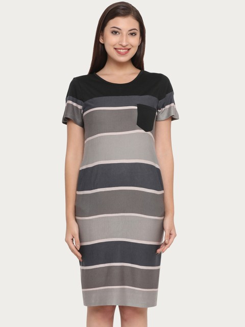 

Clovia Grey Striped Nightdress NS1115P01XL