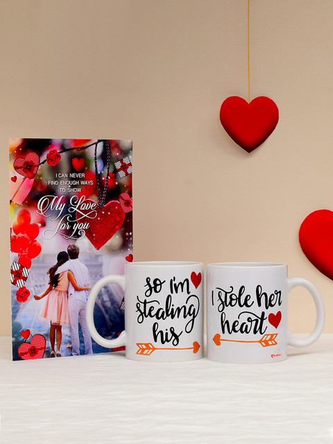 

Archies Love Gifts 1st Valentines Day Special Set of 2 Ceramic Mugs & Greeting Card Gift Combo, White