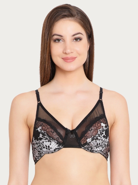 

Clovia Lace Non-Padded Underwired Bra, Black