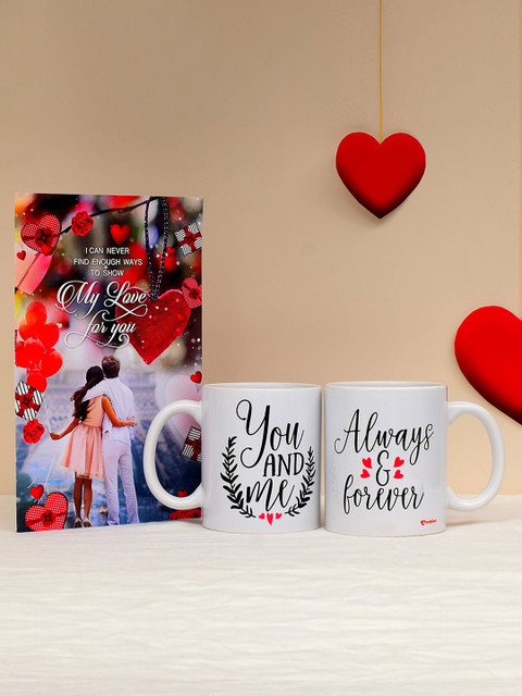 

Archies Love Gifts 1st Valentines Day Special Set of 2 Ceramic Mugs & Greeting Card Gift Combo, White