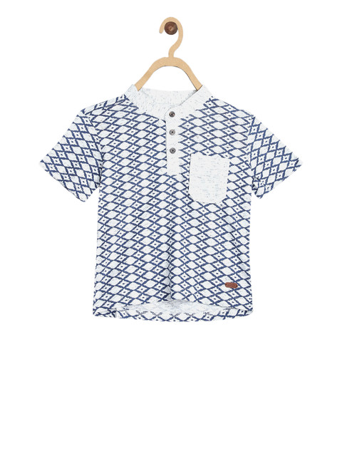 

Blue Giraffe Boys Blue Printed Mandarin Collar T-shirt