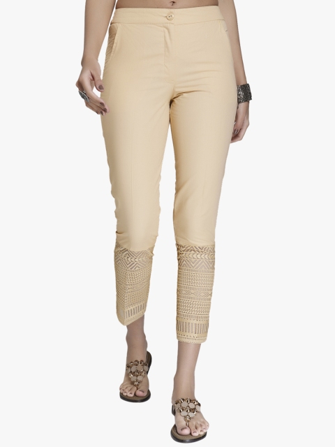 

Naari Women Beige Slim Fit Solid Cigarette Trousers