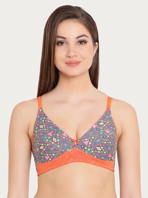

Clovia Cotton Non-Padded Non-Wired Printed Bra, Grey
