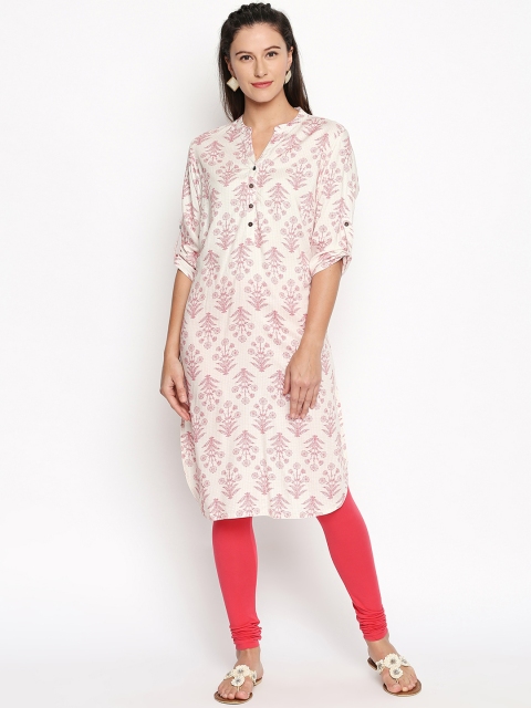 

RANGMANCH BY PANTALOONS Women Off-White Printed Straight Kurta