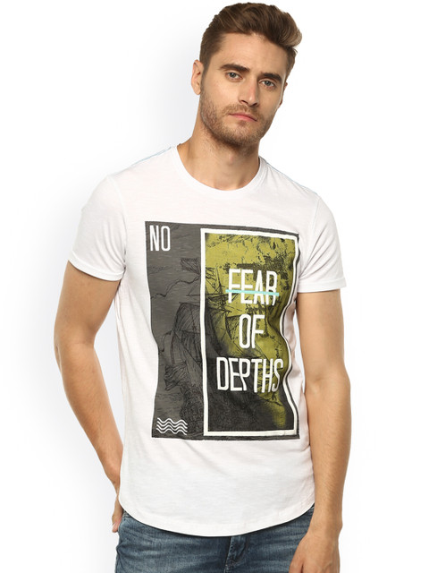 

SPYKAR Men White Printed Slim Fit Round Neck T-shirt