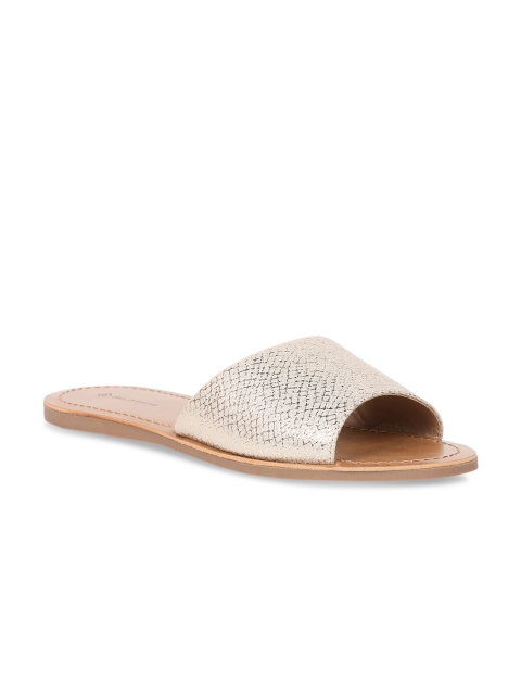 

Call It Spring Women Gold-Toned Solid Synthetic Open Toe Flats
