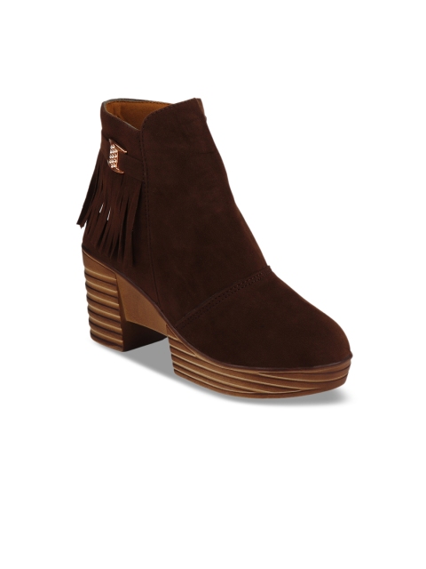 

Shoetopia Women Brown Solid Heeled Boots