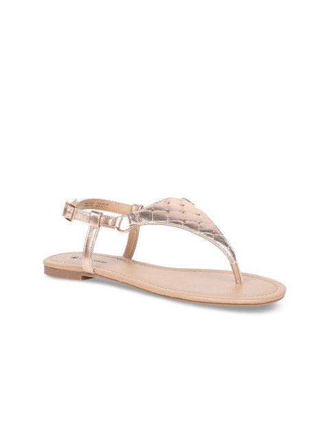 

Call It Spring Women Gold-Toned Solid Synthetic Open Toe Flats