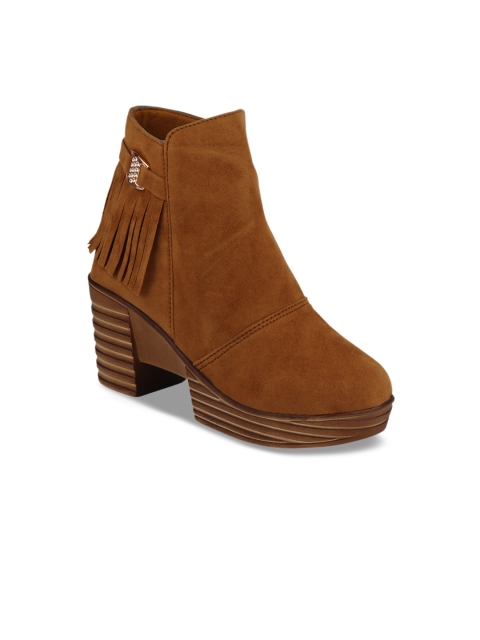 

Shoetopia Women Tan Solid Heeled Boots