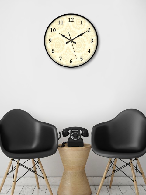

999Store Beige Round Printed Analogue Wall Clock