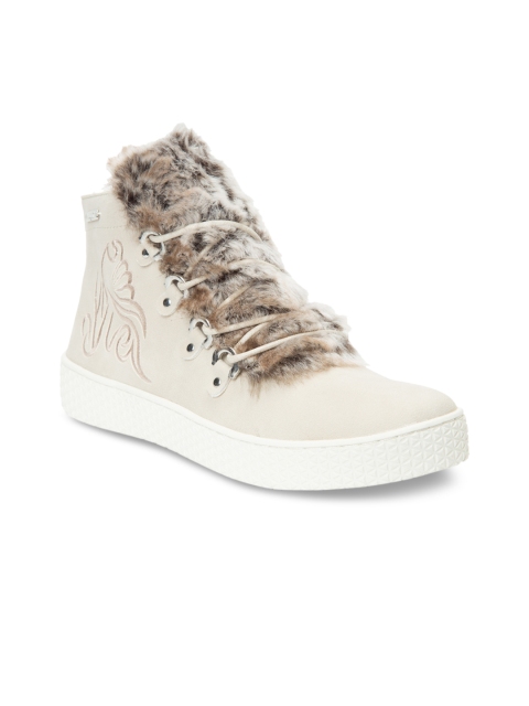 

Bugatti Women Beige Solid Synthetic Mid-Top Sneakers