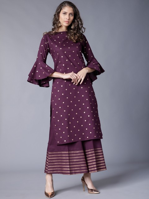 

Vishudh Women Purple Printed Kurta with Palazzos