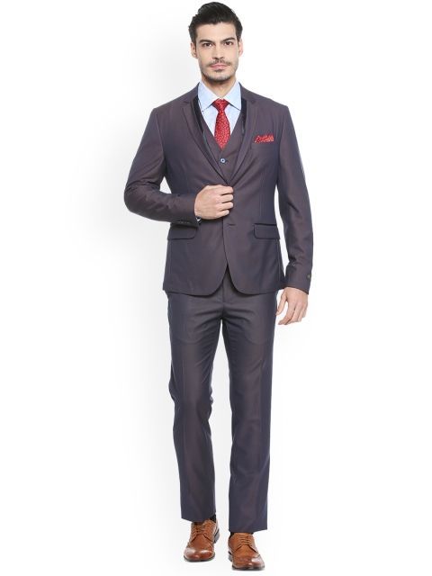 

V Dot Men Purple & Mauve Single-Breasted Three-Piece Suit