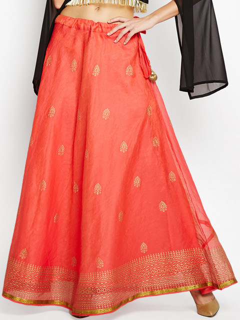

Studio Rasa Women Coral Pink Printed Flared Skirt