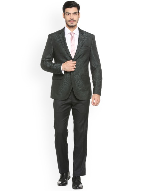 

Van Heusen Mens Green Self Design Slim Fit Single-Breasted Formal Suit